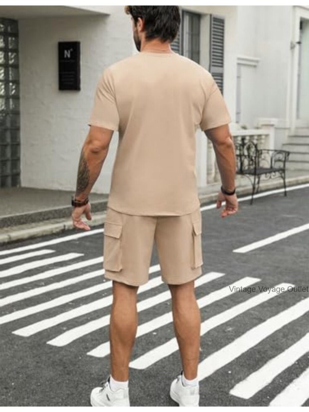 Men's 2 Piece Short Sleeve Tee & Drawstring Cargo Shorts Set - Picture 3 of 5